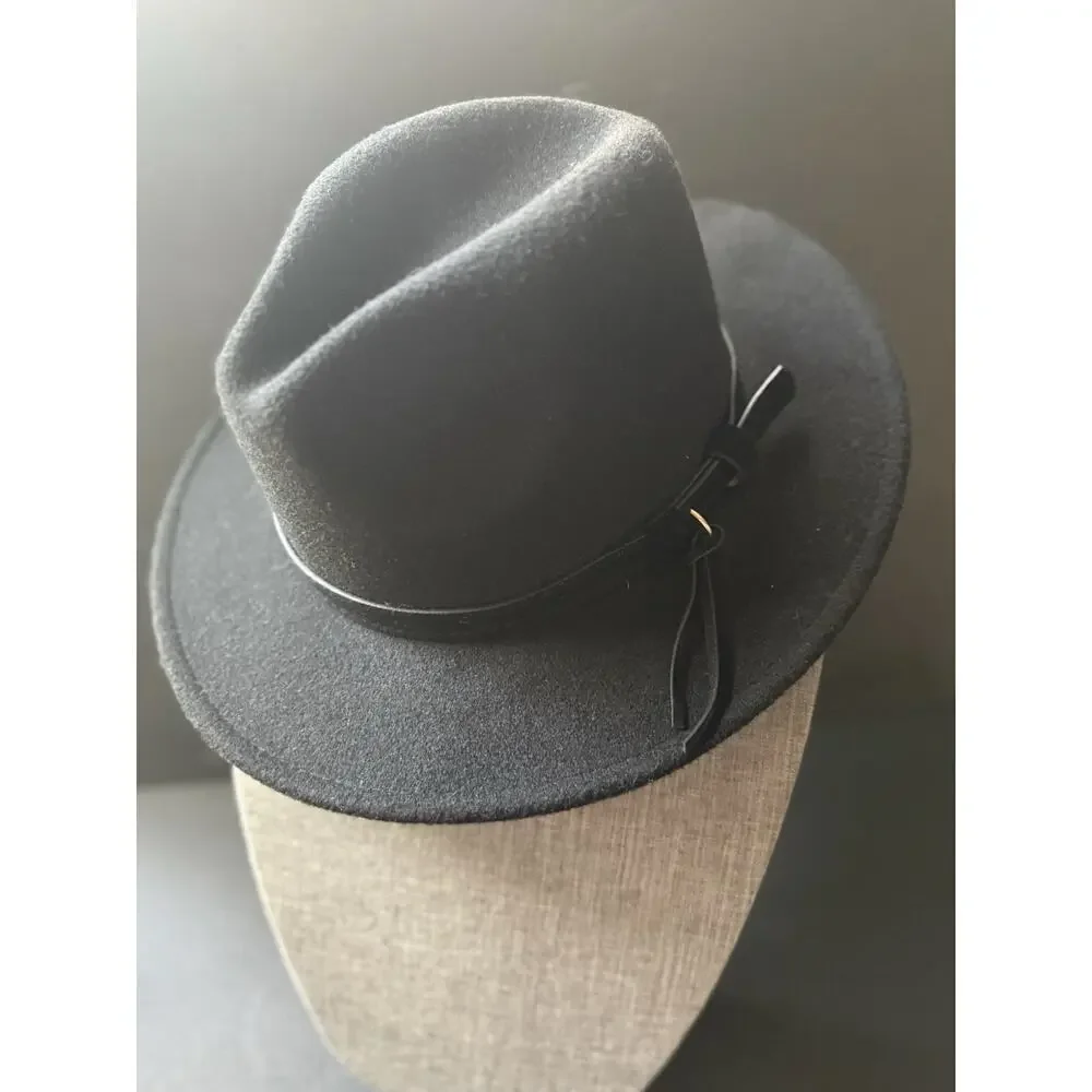 Wool Hat Fedora Western Cowboy Wide Brim Wool Blend Black Outdoor City Casual